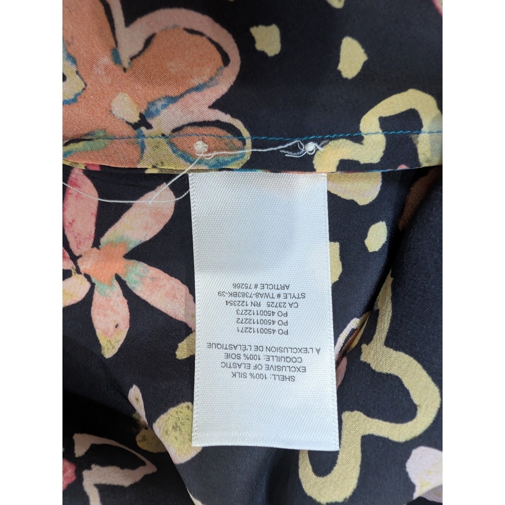 Le Fou by Wilfred Silk Maxi Skirt Black Floral Smocked Waist A-Line 100% Silk M - Picture 7 of 8